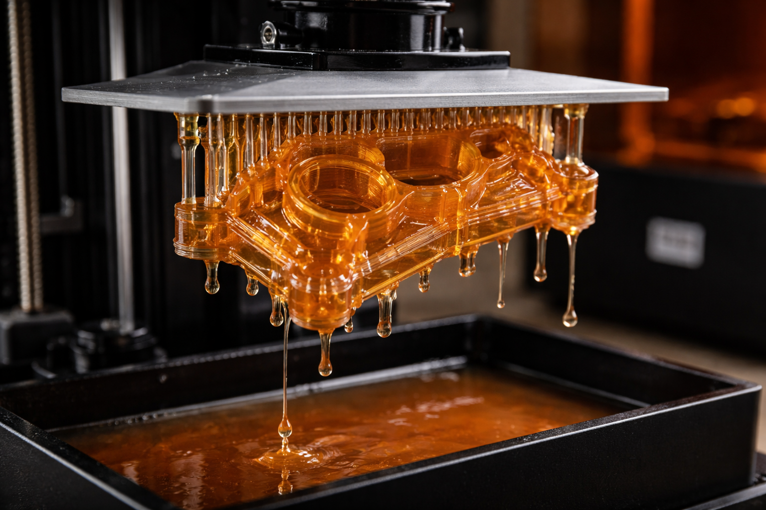 Resin 3D printed part being lifted from build plate