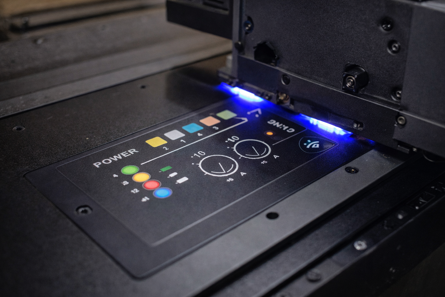 UV flatbed printer printing graphics on enclosure panel